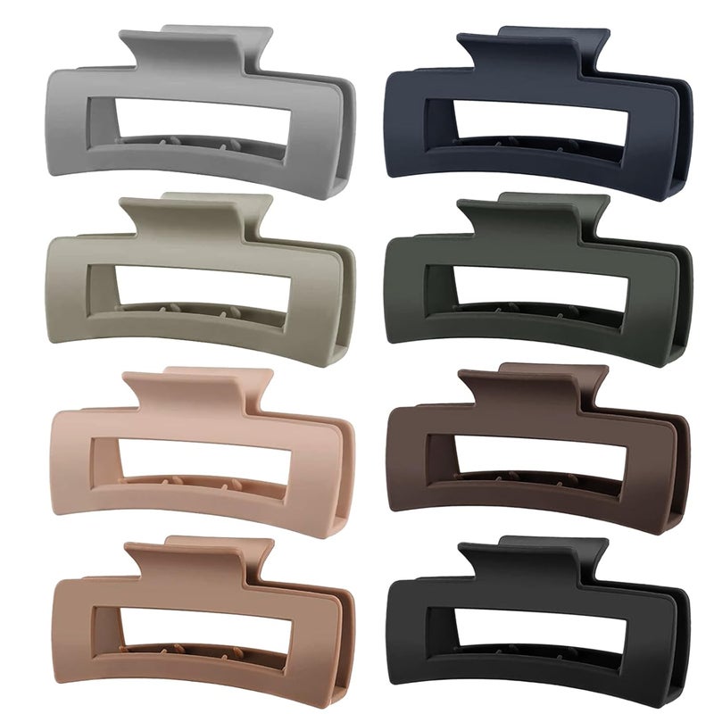 TOCESS 4.33 Inch Big Claw Clips 8 Pack, Matte Finish Large Neutral Color Hair Claw for Thick, Curly, Long, Wavy Hair, Non-slip Square Bulk Hair Clips for Women & Girls - Image 1